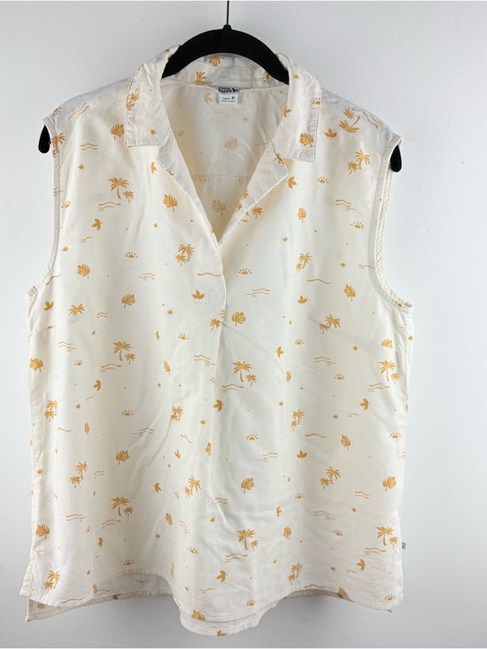 Eddie Bauer Tops - Eddie Bauer Sleeveless Collared Blouse Shirt Ivory Gold Tropical Outdoor Medium